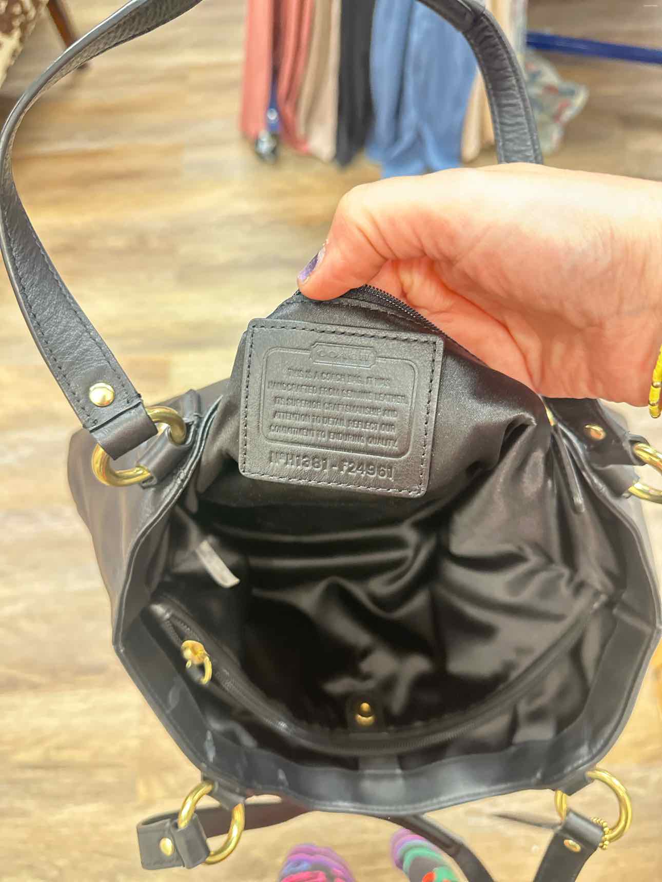 Coach Campbell Belle Carryall Leather Shoulder Bag with Buckle Black Handbags