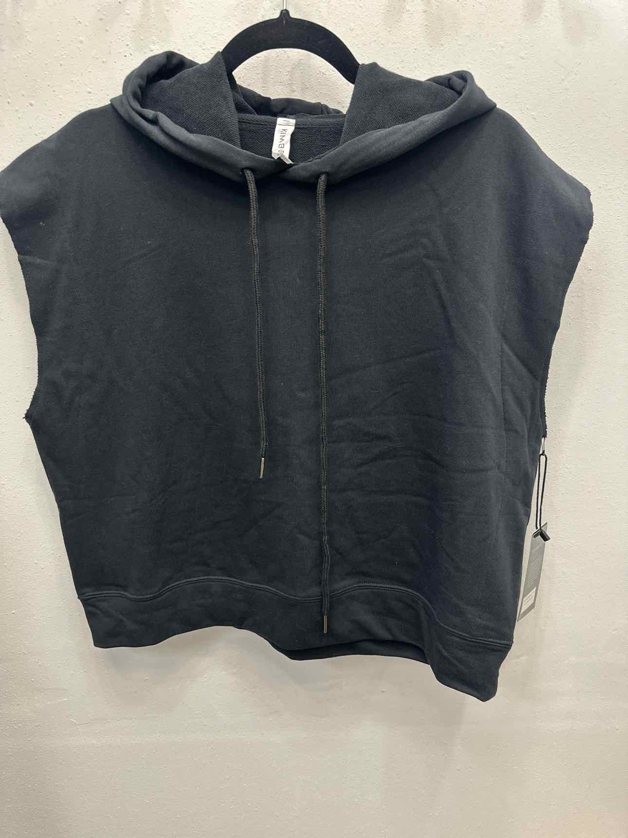 Kimberly Size Large Black Sleeveless Cropped Hoodie Top