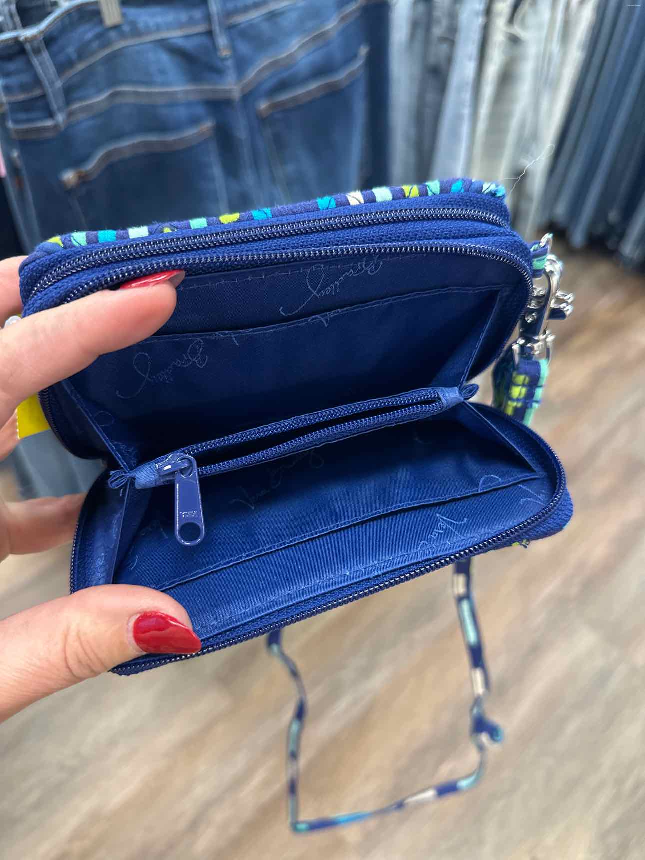Vera Bradley Small Blue and Green Stripe Double Zipper ID Wallet Handbags