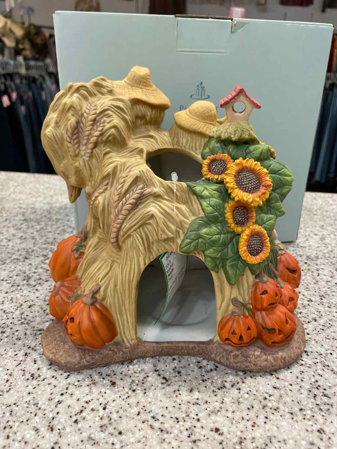 Partylite VINTAGE Ceramic Scarecrow Family Tealight Holder P7323 NEW