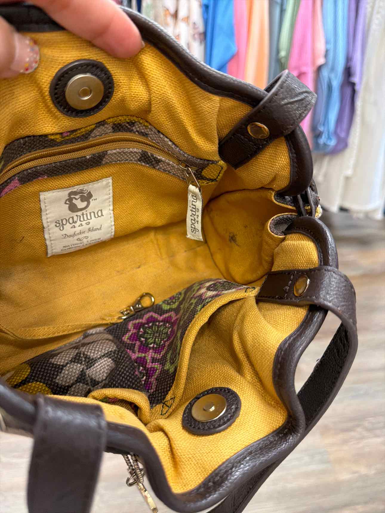 Spartina 449 Brown Purple Floral Hobo Canvas Shoulder Bag Handbags