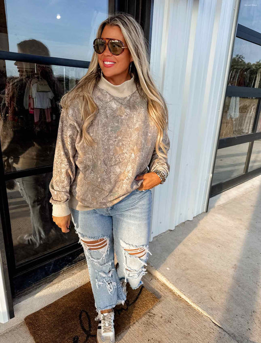 Miller Mock Neck Sweatshirt Pullover in Woods Camo Print