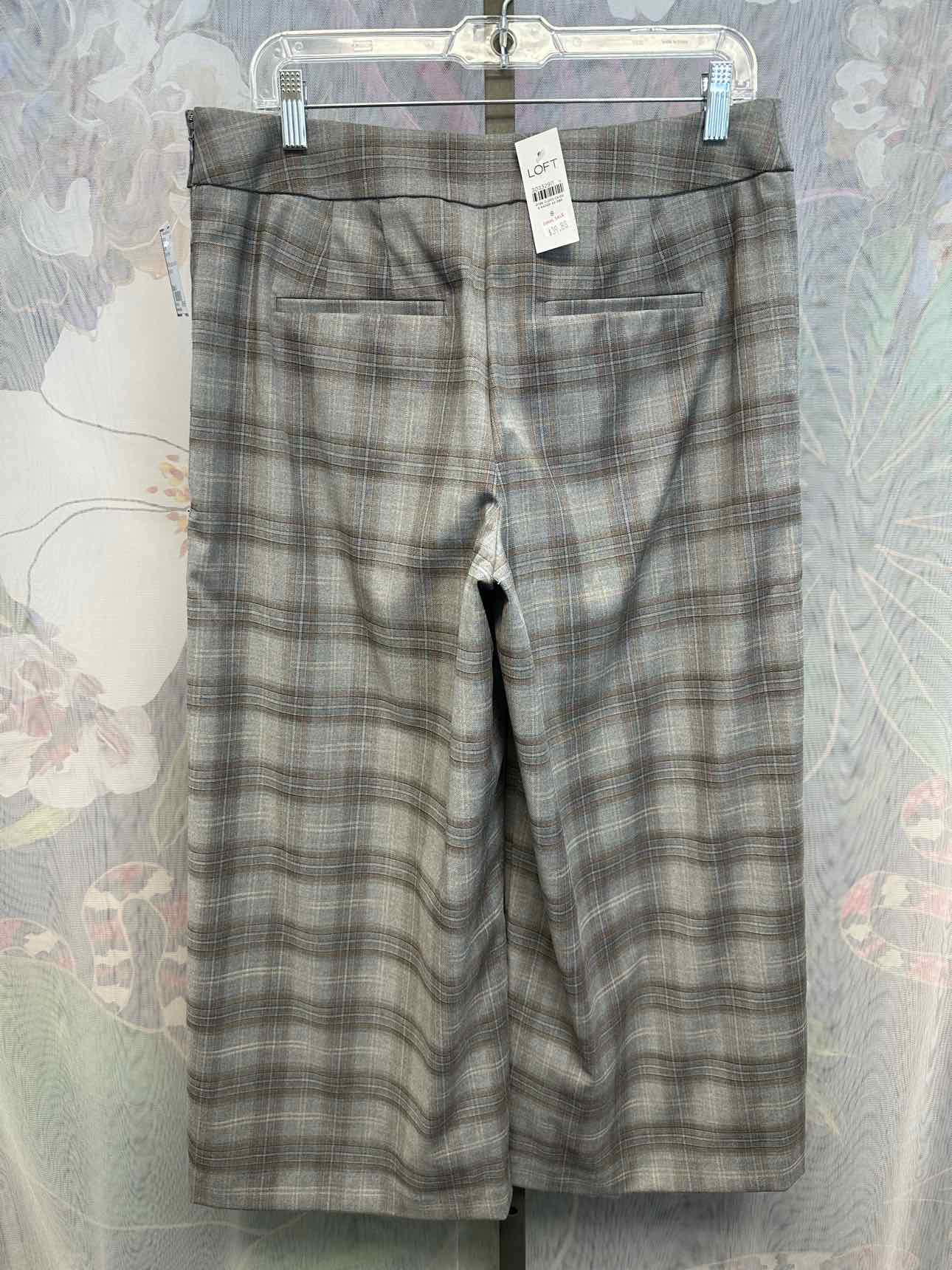 LOFT Size 8 Grey Plaid Wide Leg Crop Trouser Pants NEW NWT