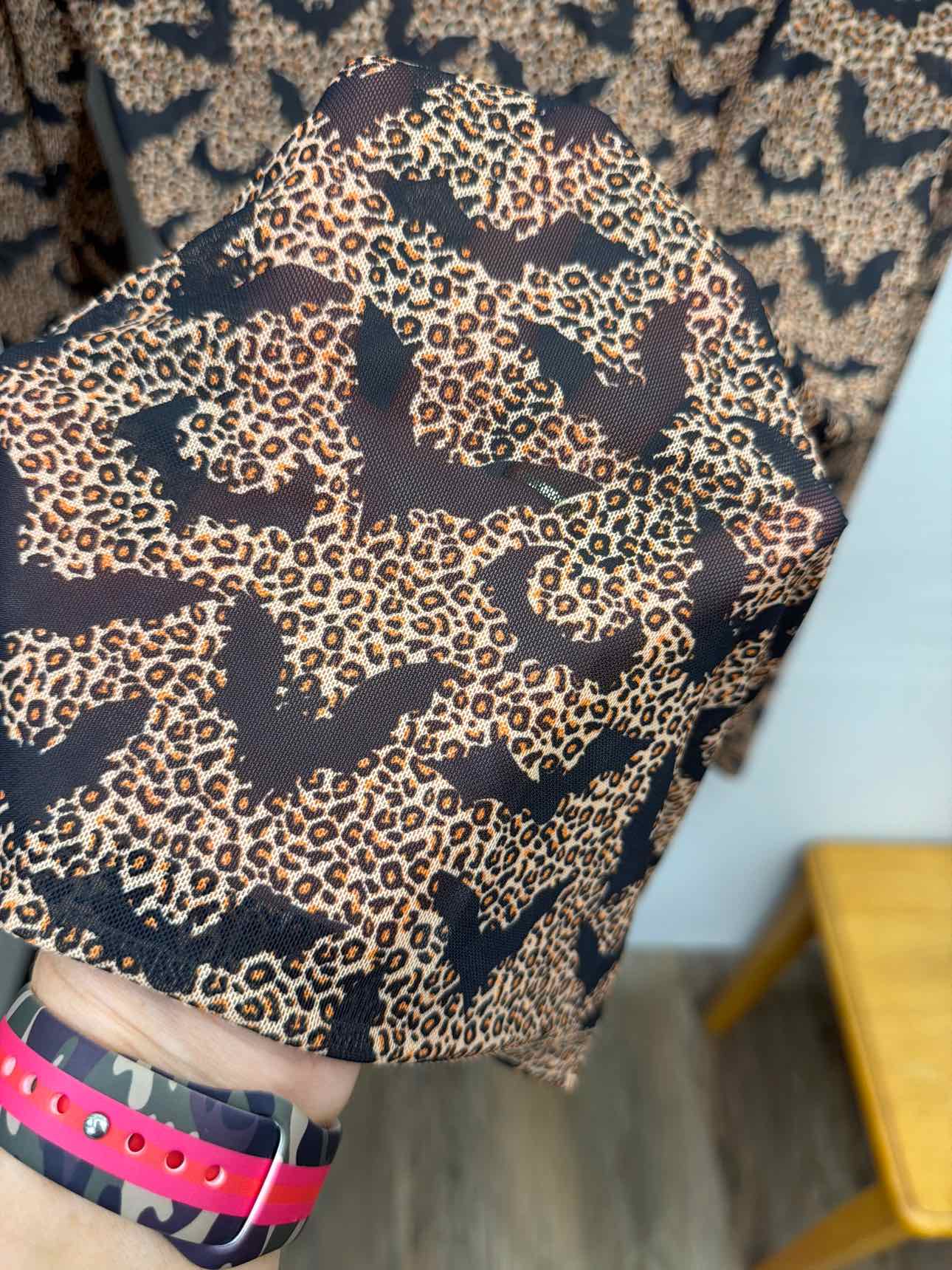Bats on Cheetah Mesh Long Sleeve Top by Blakeley Size L/XL