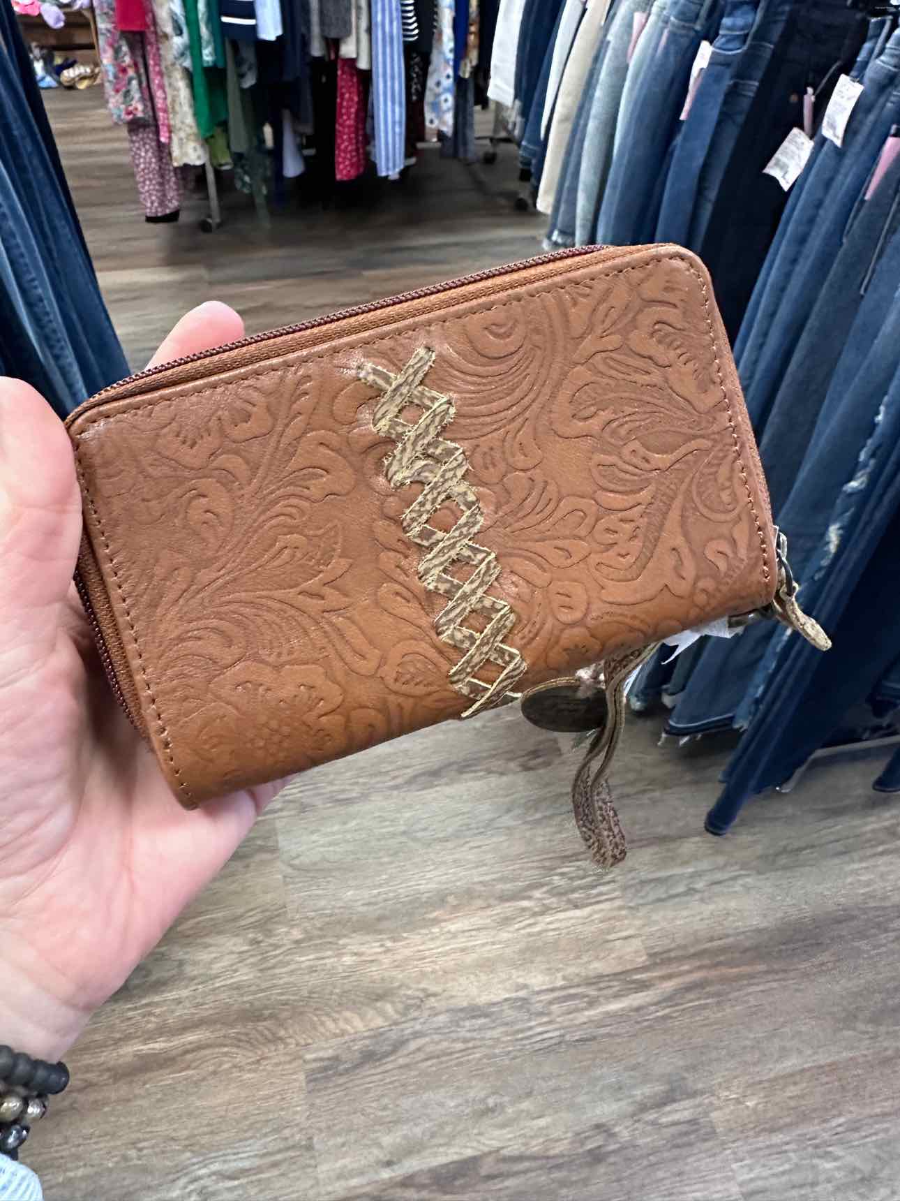 Myra Size RFID Double Zipper Brown Wristlet Wallet
