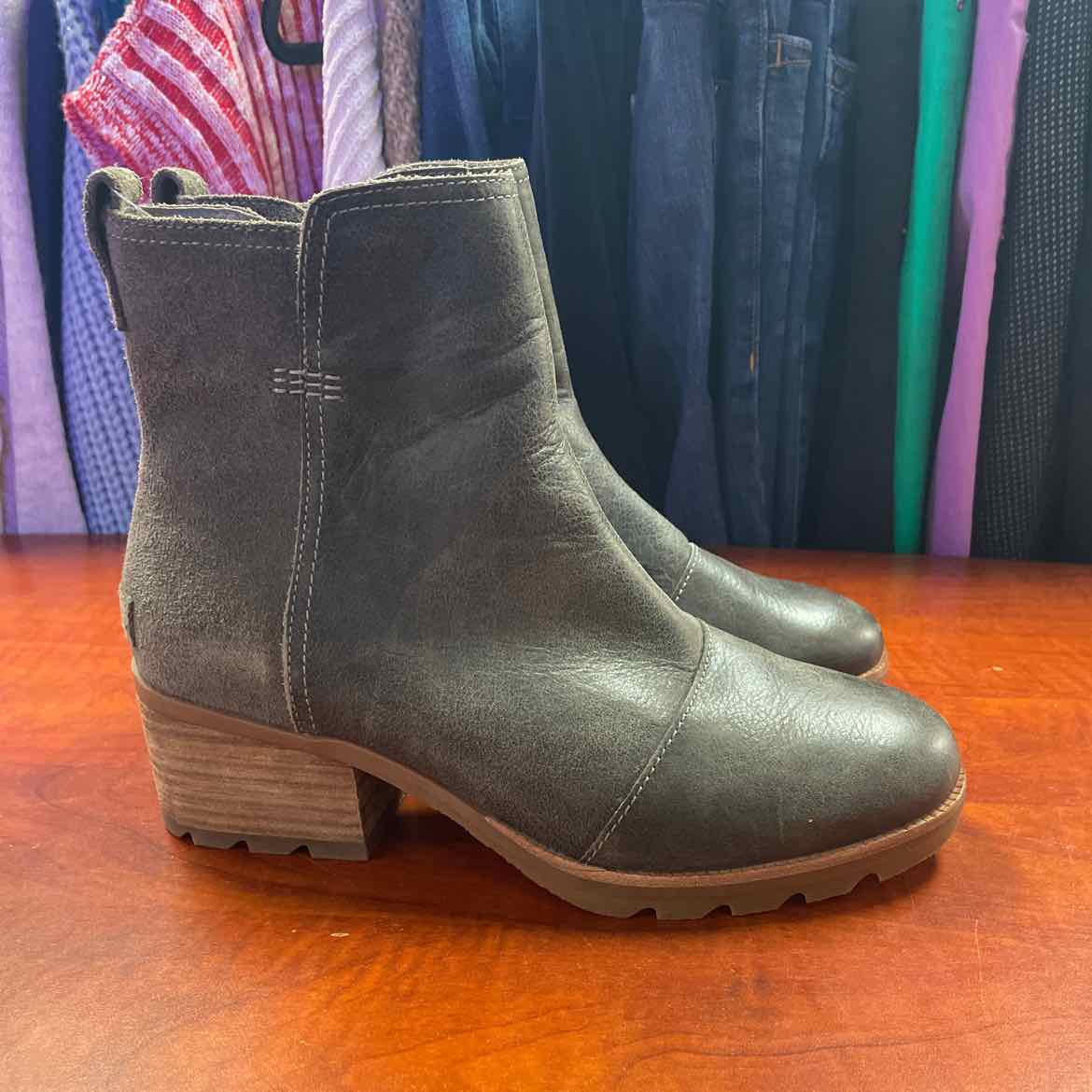 Sorel Cate Booties Waterproof Gray Leather Size 8