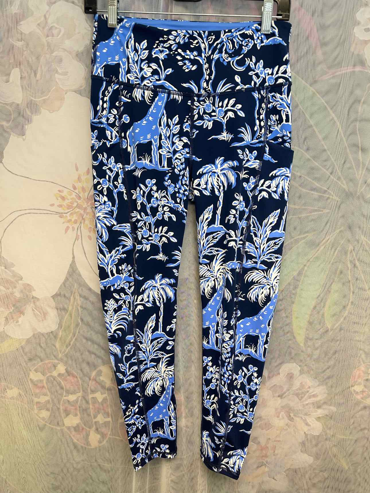 Lilly Pulitzer Giraffe Floral Tropical High Waist Size Medium Blue Leggings