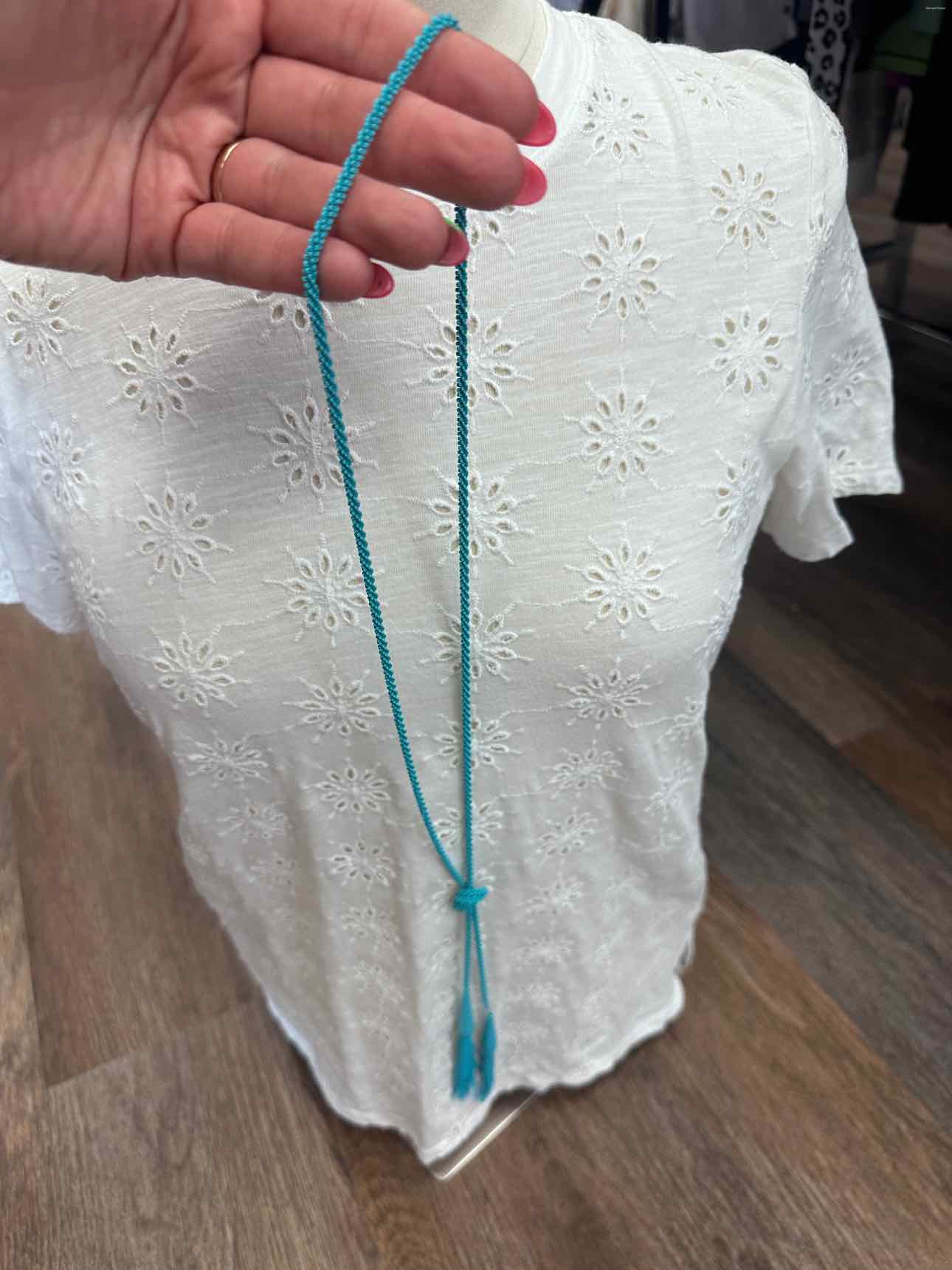 Kendra Scott Phara Matte Aqua Lariat Tassel Fringe Braided Rope Necklace