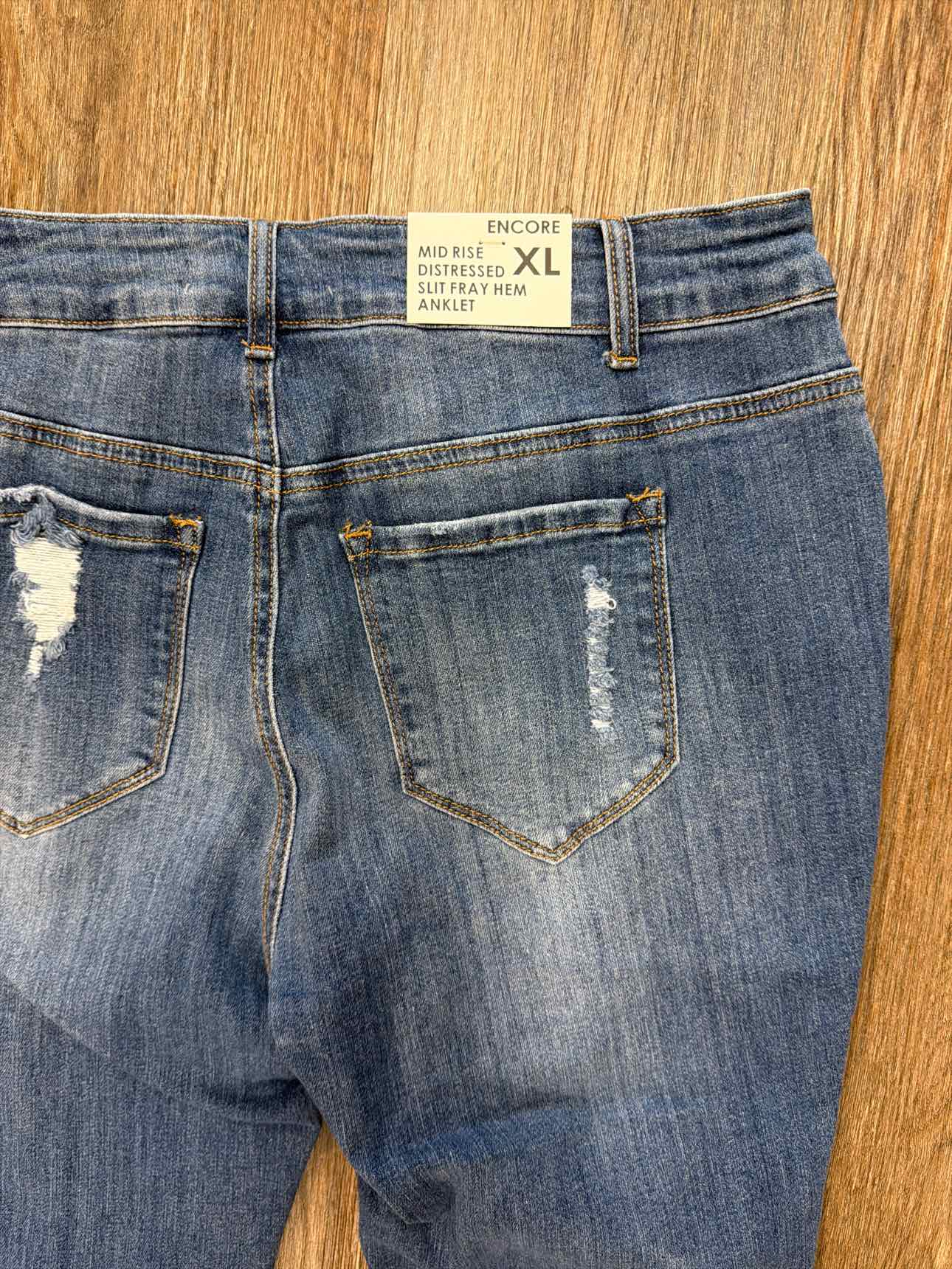 Encore Jeans Size XL NEW Mid Rise Distressed Slit Fray Hem Anklet Denim Jeans