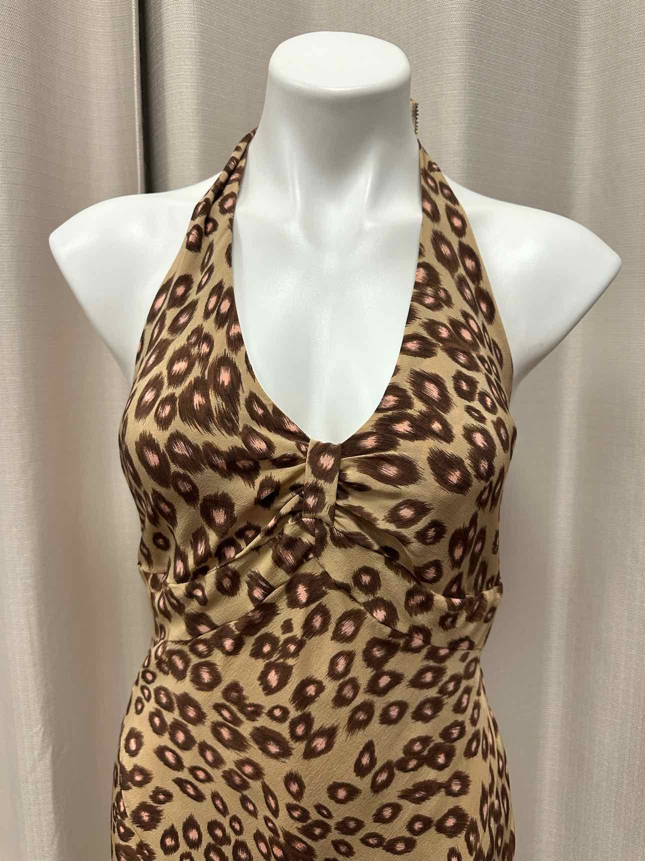 Karen Millen NEW NWT 100% Silk Animal Print Halter Mermaid Size 10 Tan Dress