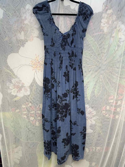 Free People NEW NWT Textured Floral Print Stretch Size Small Denim Dress