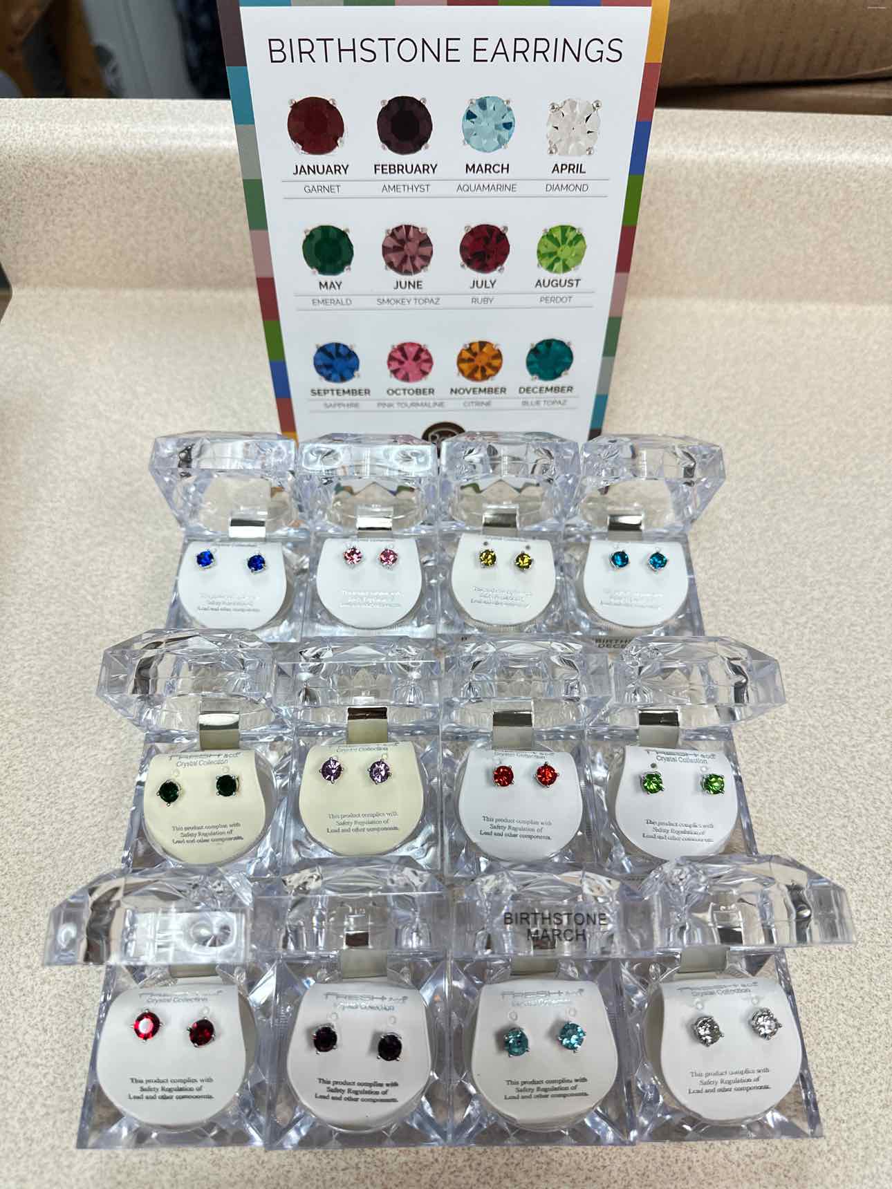 Birthstone 1/4" Inch Post Earrings in Clear Jewelry Box