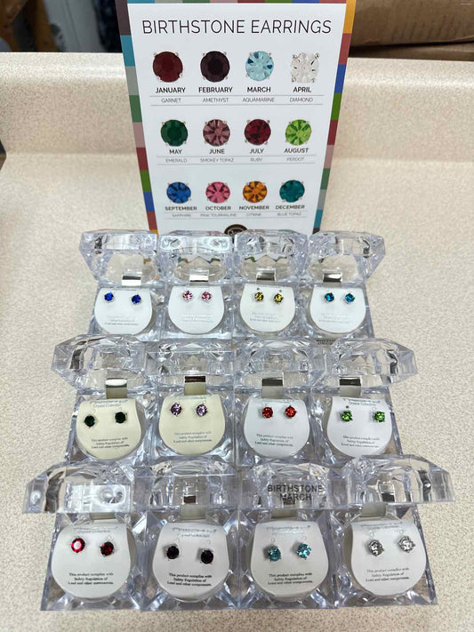 Birthstone 1/4" Inch Post Earrings in Clear Jewelry Box