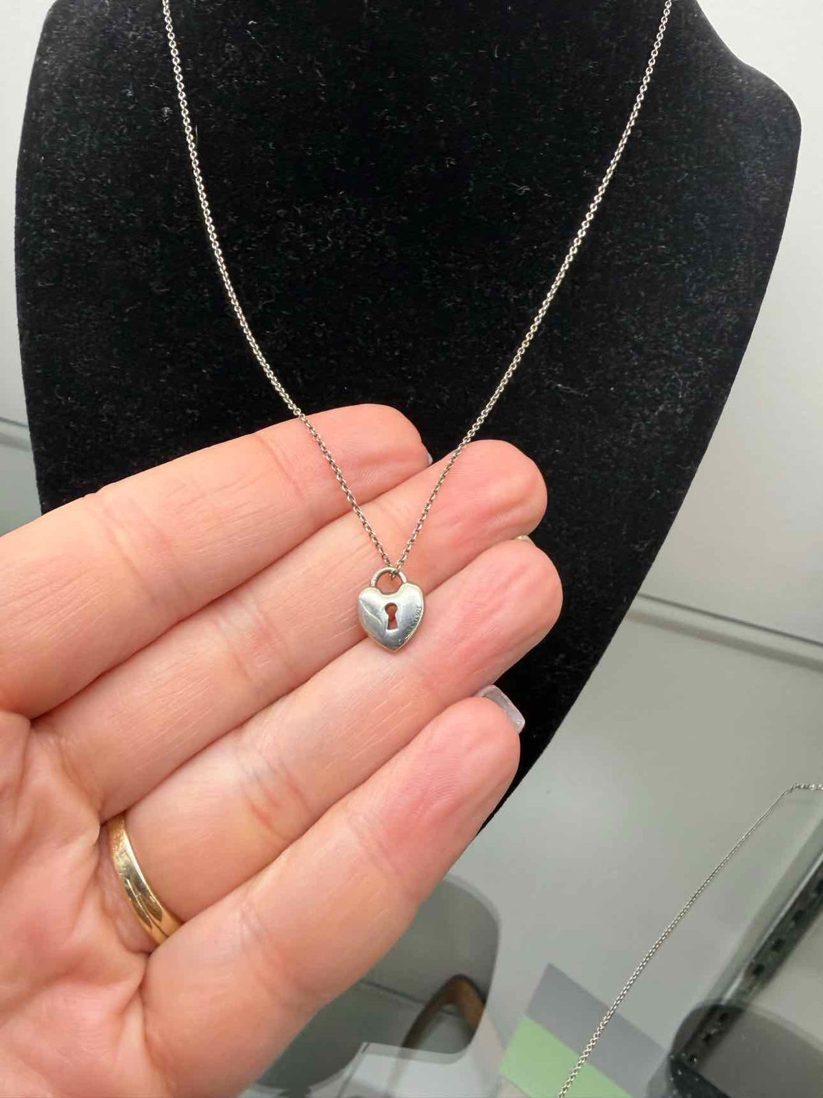 Tiffany & Co. 17" Heart Lock Pendant Sterling Silver Necklace
