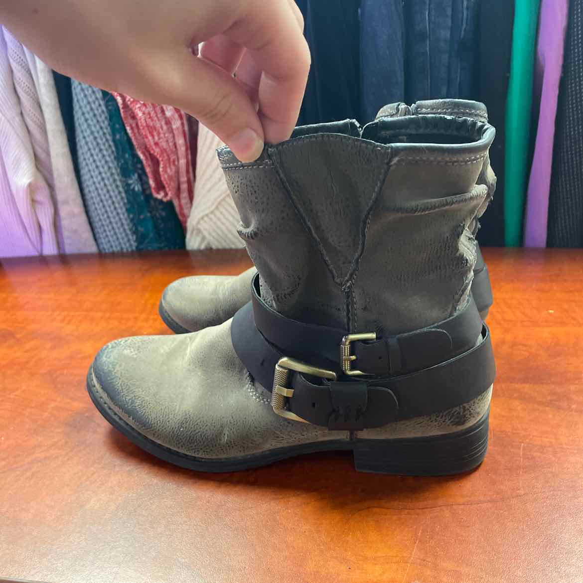 Madeline Girl Stylish Distressed Zip Buckle Ankle Boots Size 7 1/2