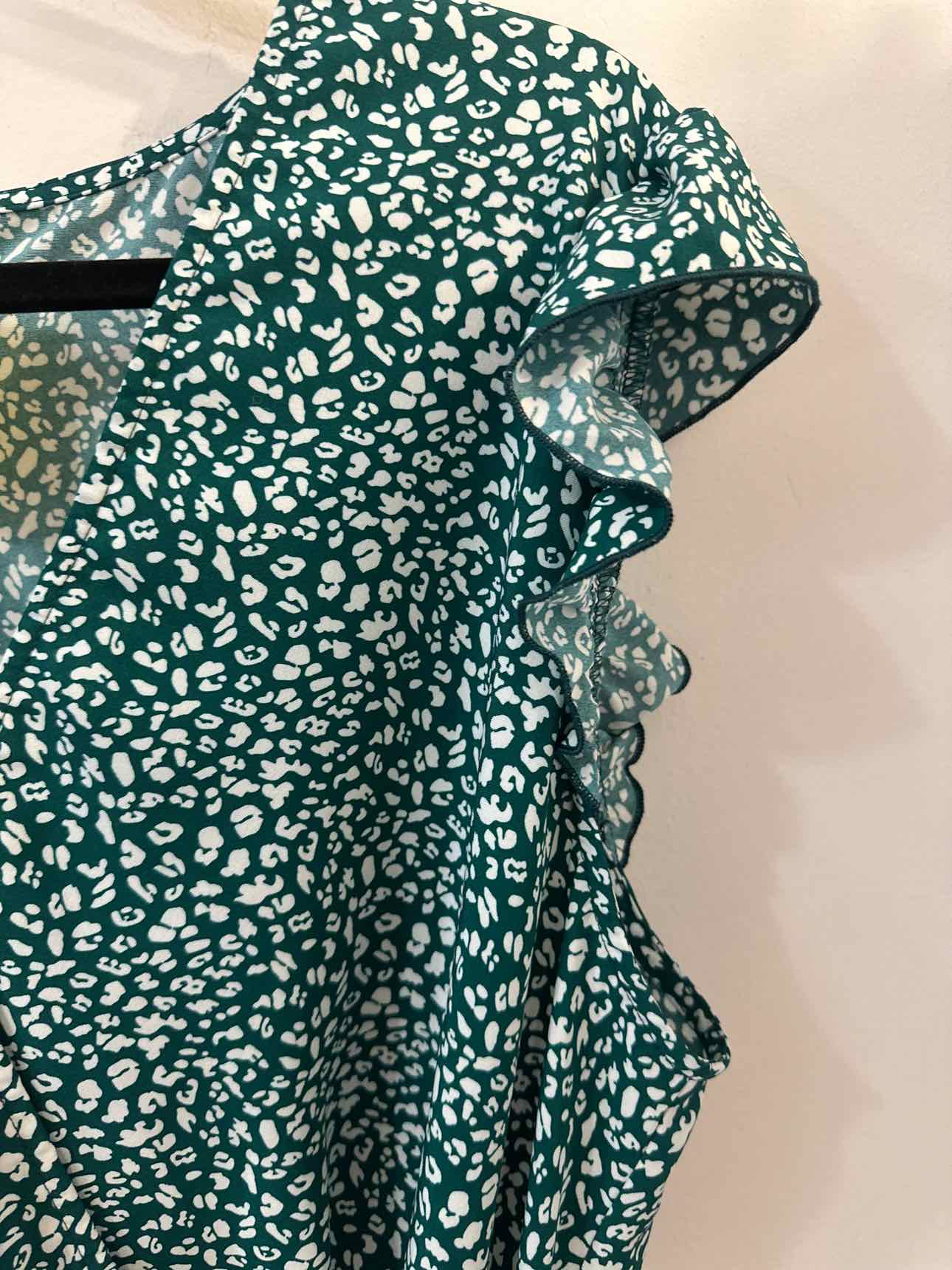 Large Dark Teal and White Floral Ruffle Animal Print Romper