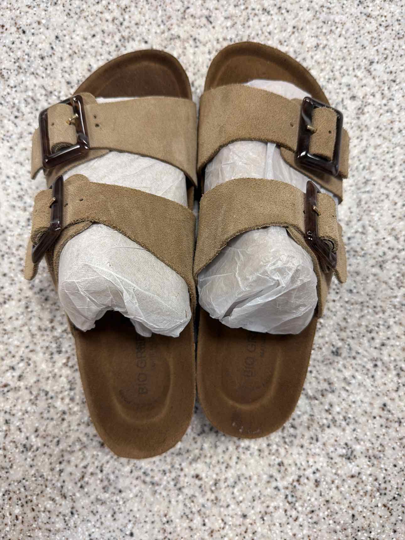 Bio Green Size 40 Suede Double Buckle Slide Cork Sandals Beige