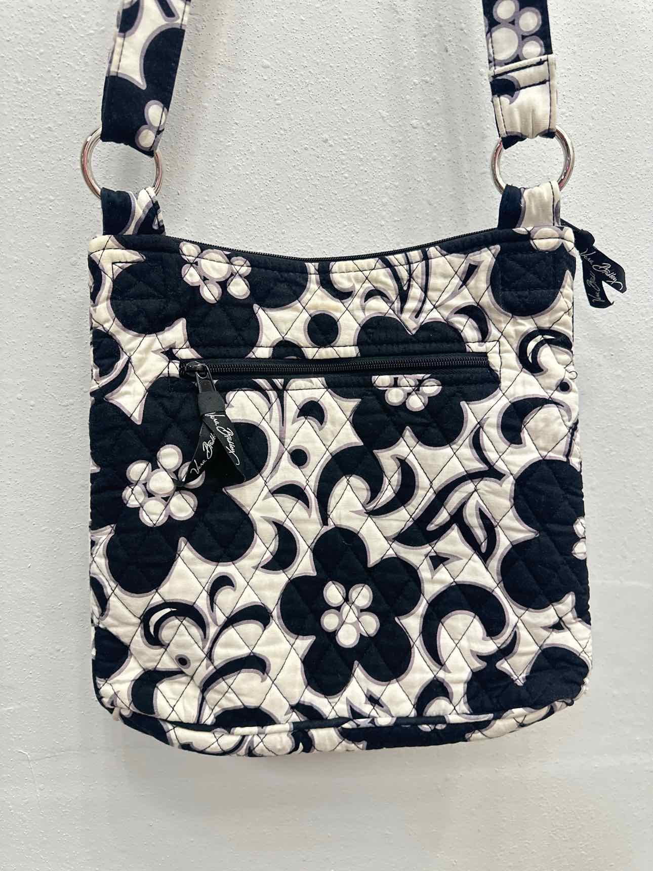 Vera Bradley Night and Day Floral Print Messenger Crossbody Black White Handbag