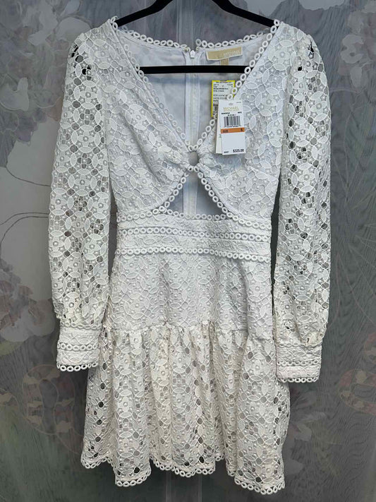 Michael Michael Kors NEW NWT Crochet Lace Long Sleeve Keyhole Small White Dress