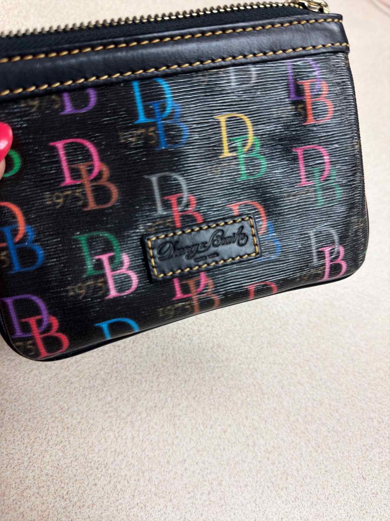 Dooney and Bourke Retro 1975 Multicolor DB Mini Wristlet Coin Black Wallet