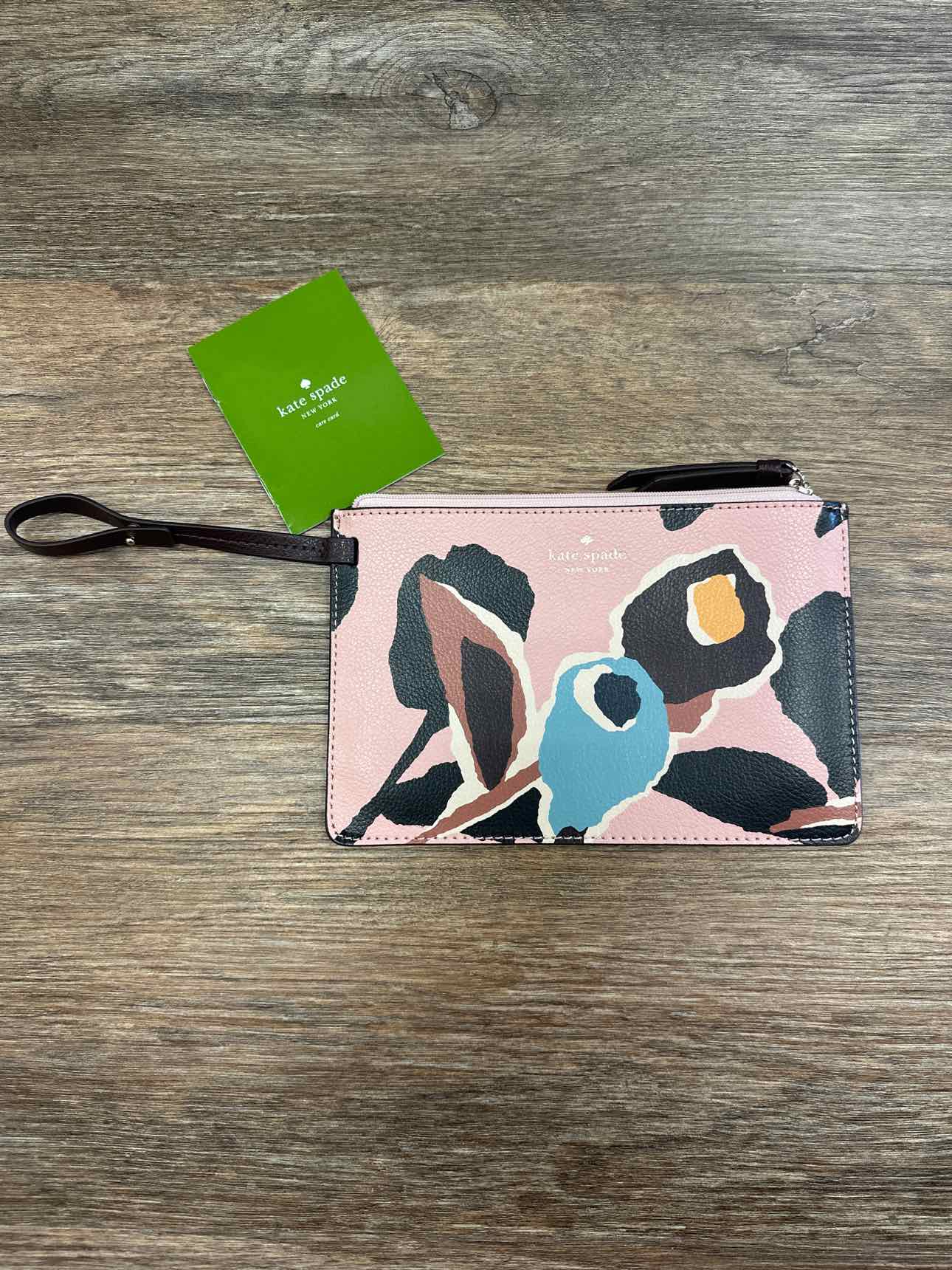 Kate Spade Cameron Paper Rose Design Wristlet Pink and Black Slim Leather Wallet
