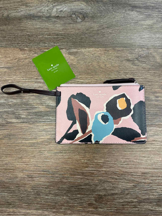 Kate Spade Cameron Paper Rose Design Wristlet Pink and Black Slim Leather Wallet