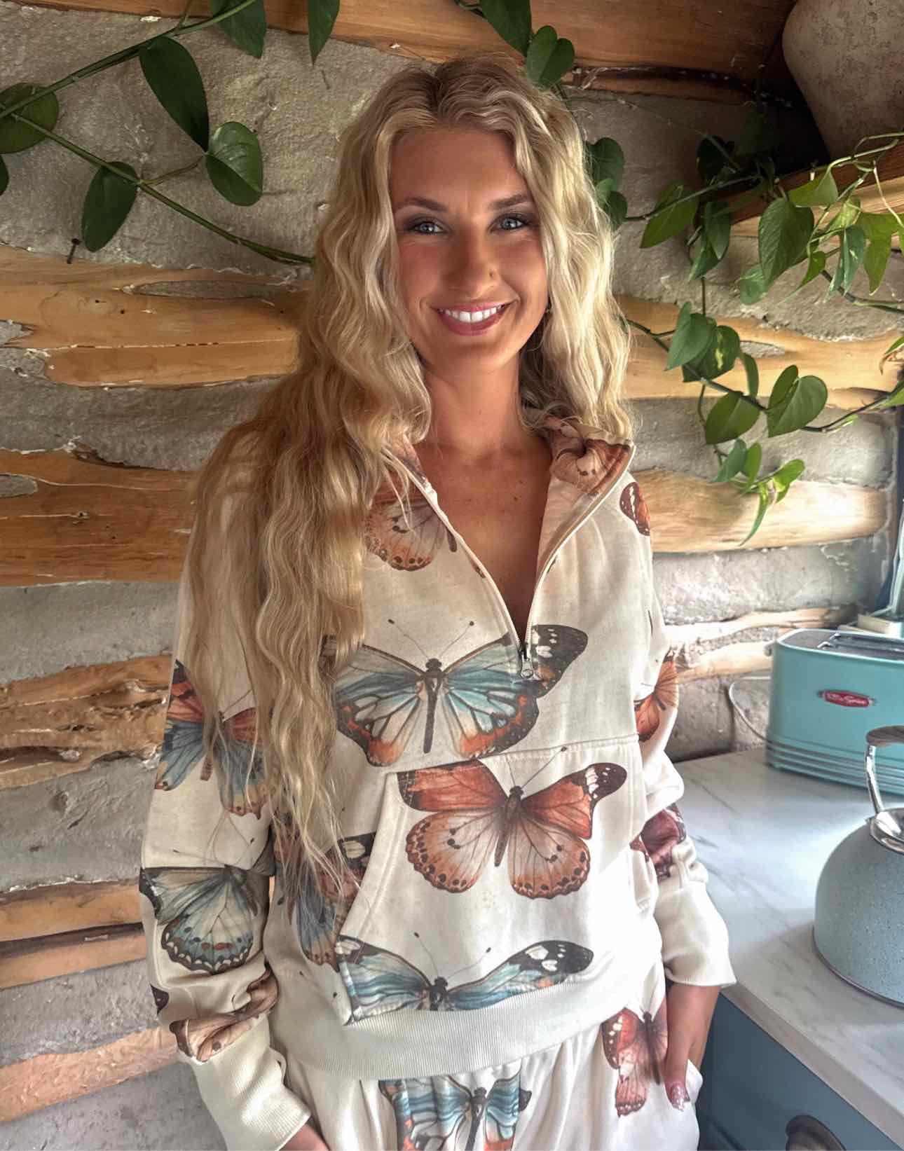 Camo & Roses and Butterfly Easy Does It Pullover Hooded Sweat Shirt Top