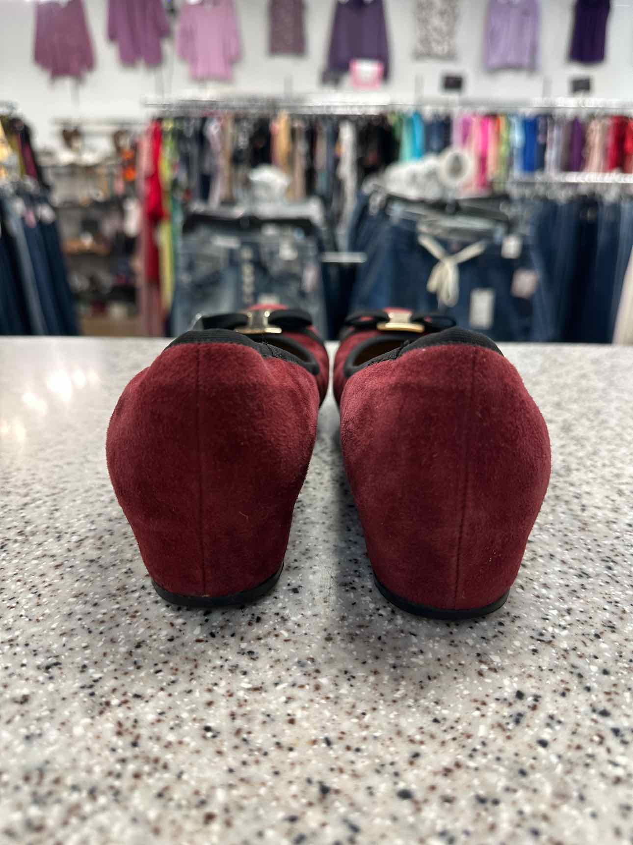 Van Eli Size 7 Maroon Faux Suede Slip On Wedge Shoes