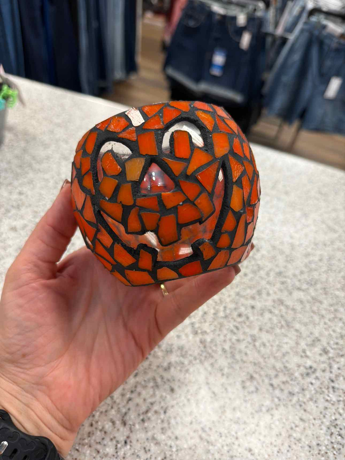 Pumpkin Mosaic Tealight Candle Holder Fall Harvest Household