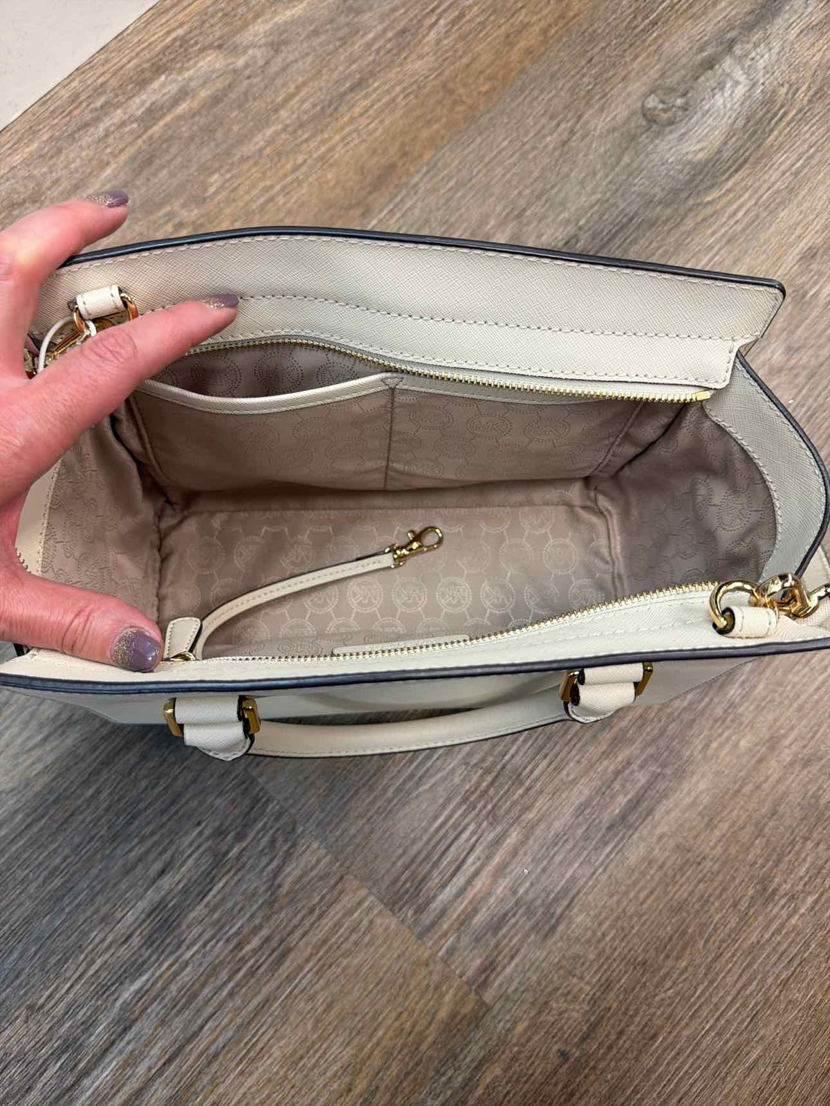 MICHAEL KORS NEW Selma Handle Long Strap Leather Satchel Cream Handbags NWOT