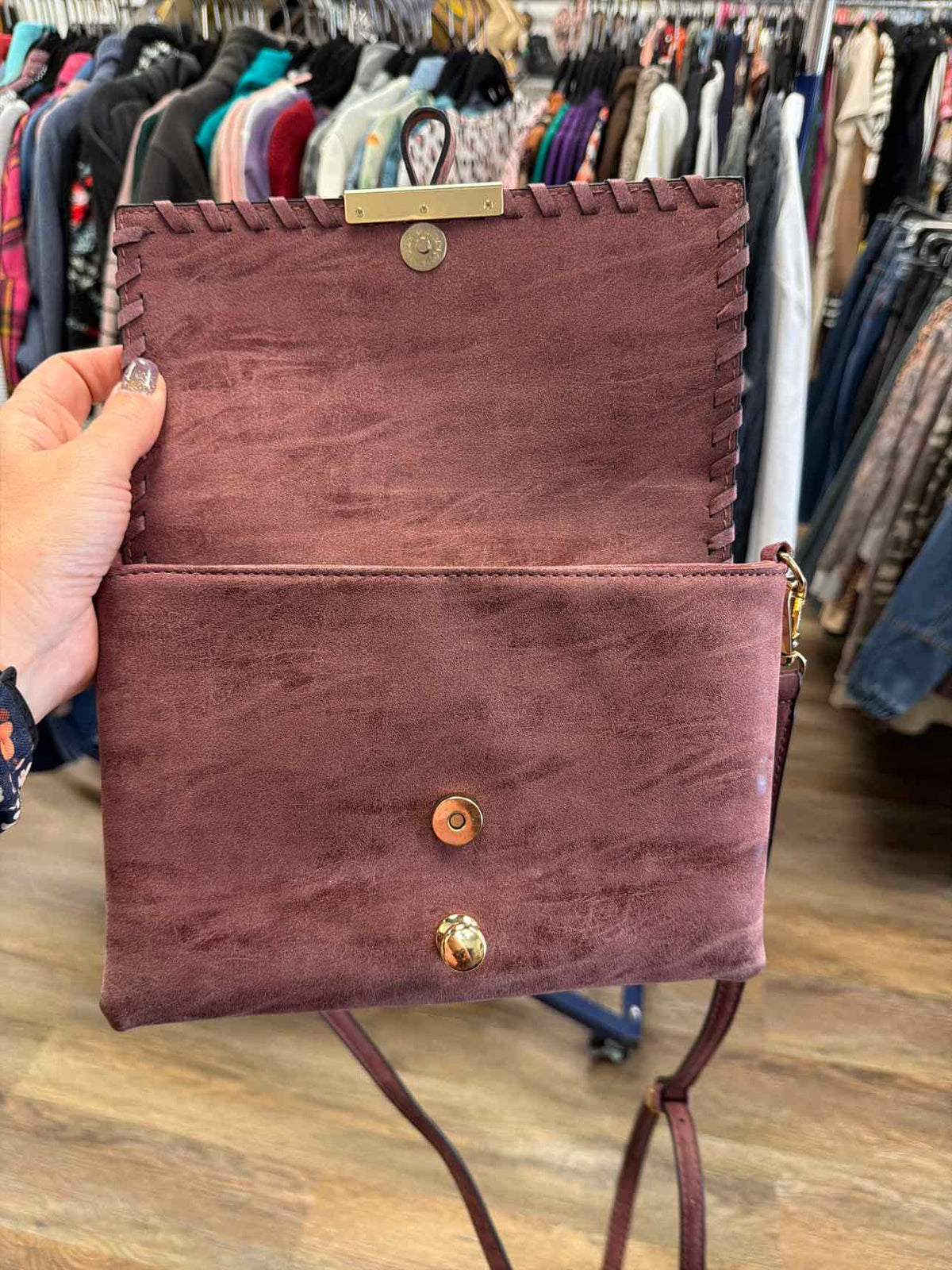 Mauve Faux Leather Clutch Whipstitched Edge