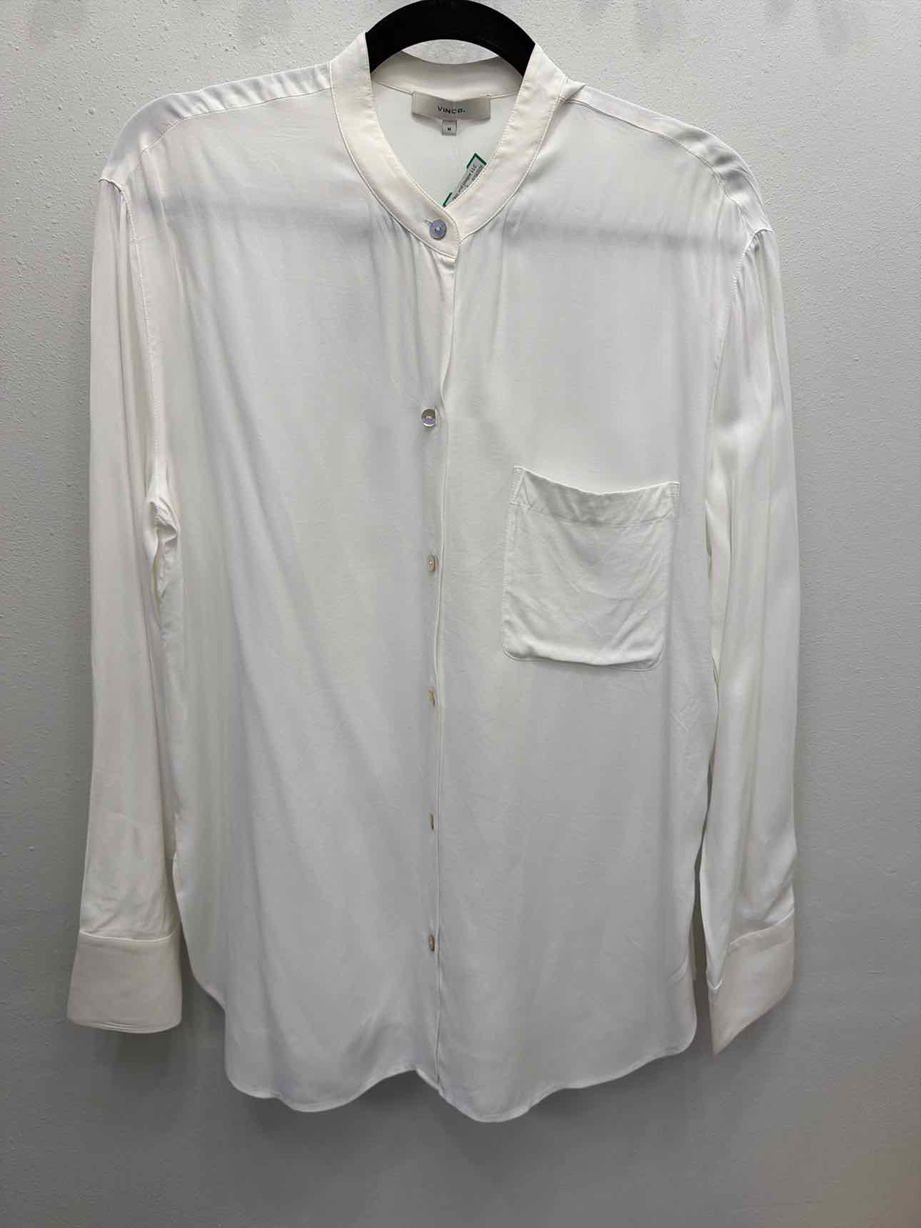 Vince Size Medium Peter Pan classic button down long sleeve Blouse White Top