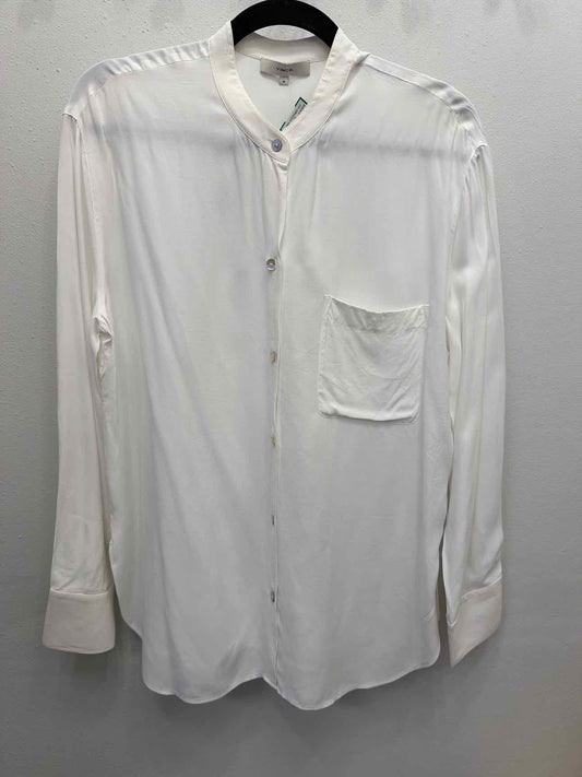 Vince Size Medium Peter Pan classic button down long sleeve Blouse White Top