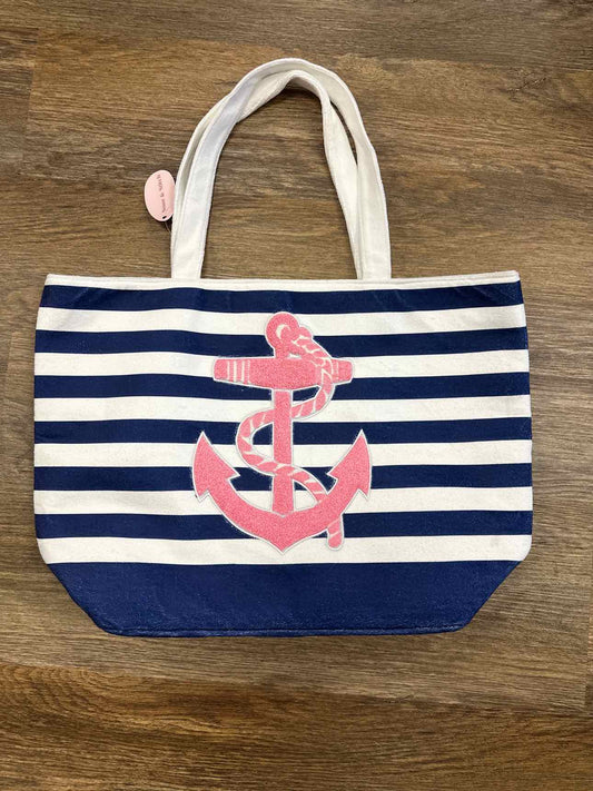 Anchor and Rope Terrycloth Striped Beach Pool Tote Bag