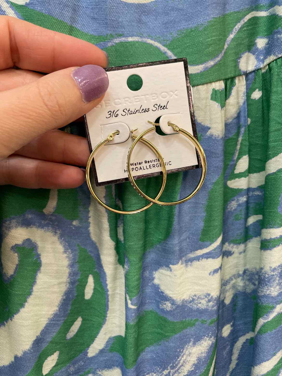 Rhinestone Studded Hoop Stainless Steel 1.25" Gold-Tone Earrings