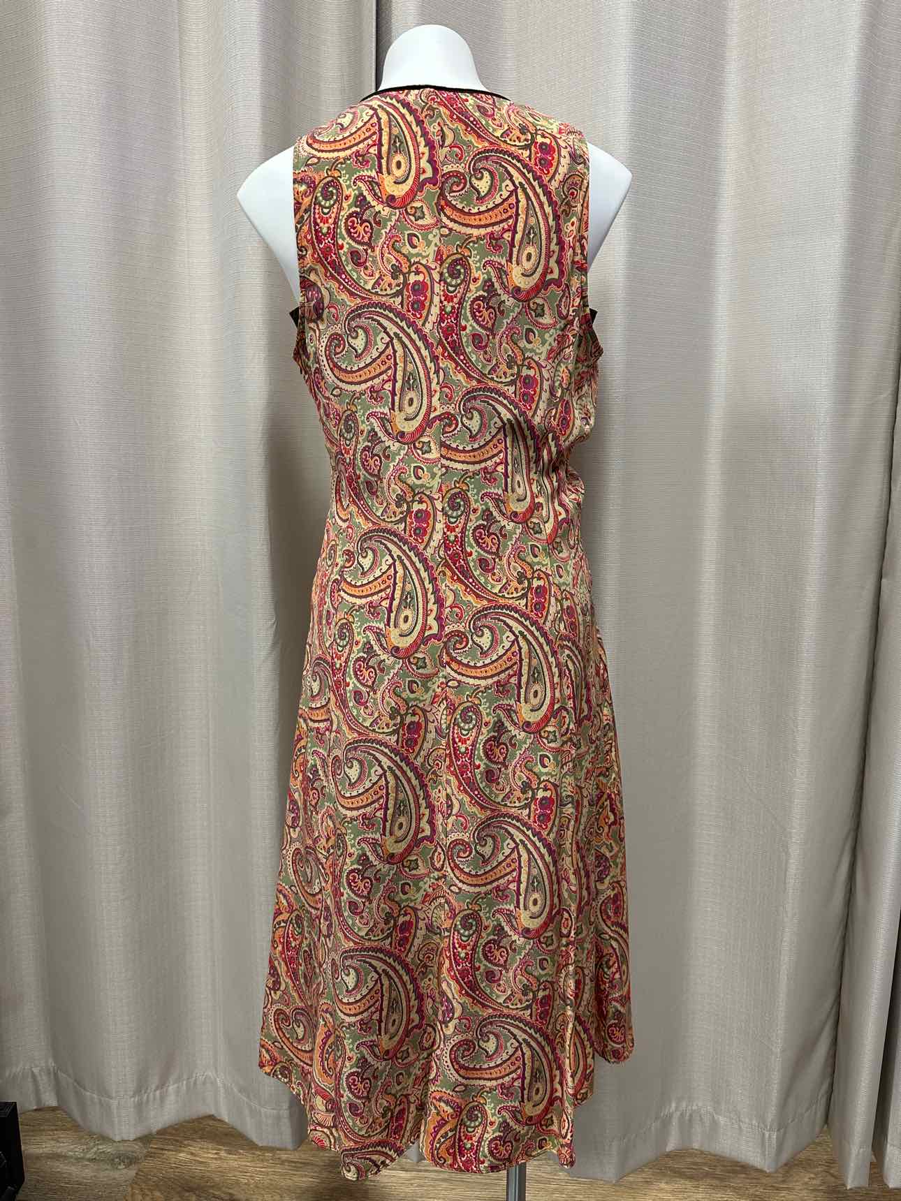 Karen Millen 100% Silk Paisley Print Surplice Layered Shift 10 Tan/Pink Dress