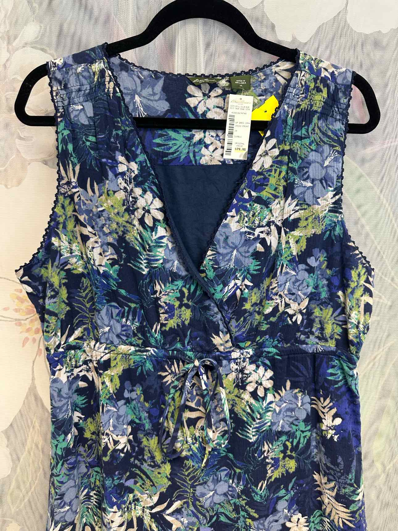 Eddie Bauer NEW NWT Surplice 100% Cotton Floral Print Size 1 Blue Dress