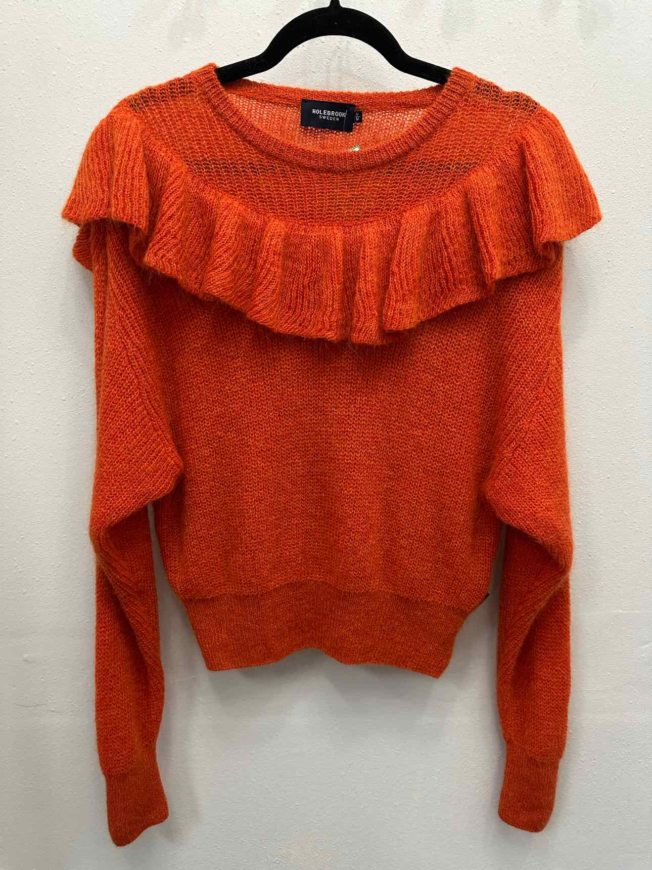 Holebrook Sweden Ruffle Decor Long Sleeve Mohair Blend Medium Orange Sweater