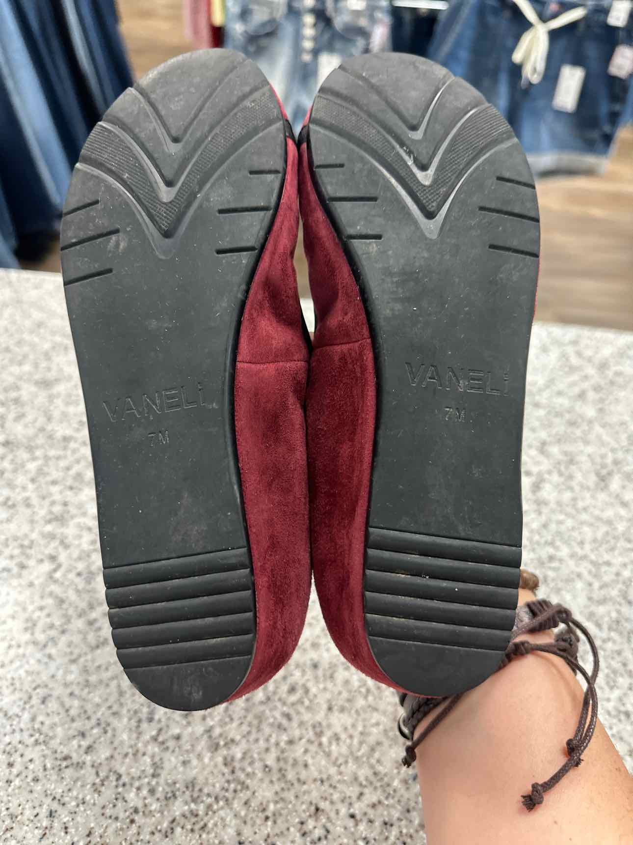 Van Eli Size 7 Maroon Faux Suede Slip On Wedge Shoes