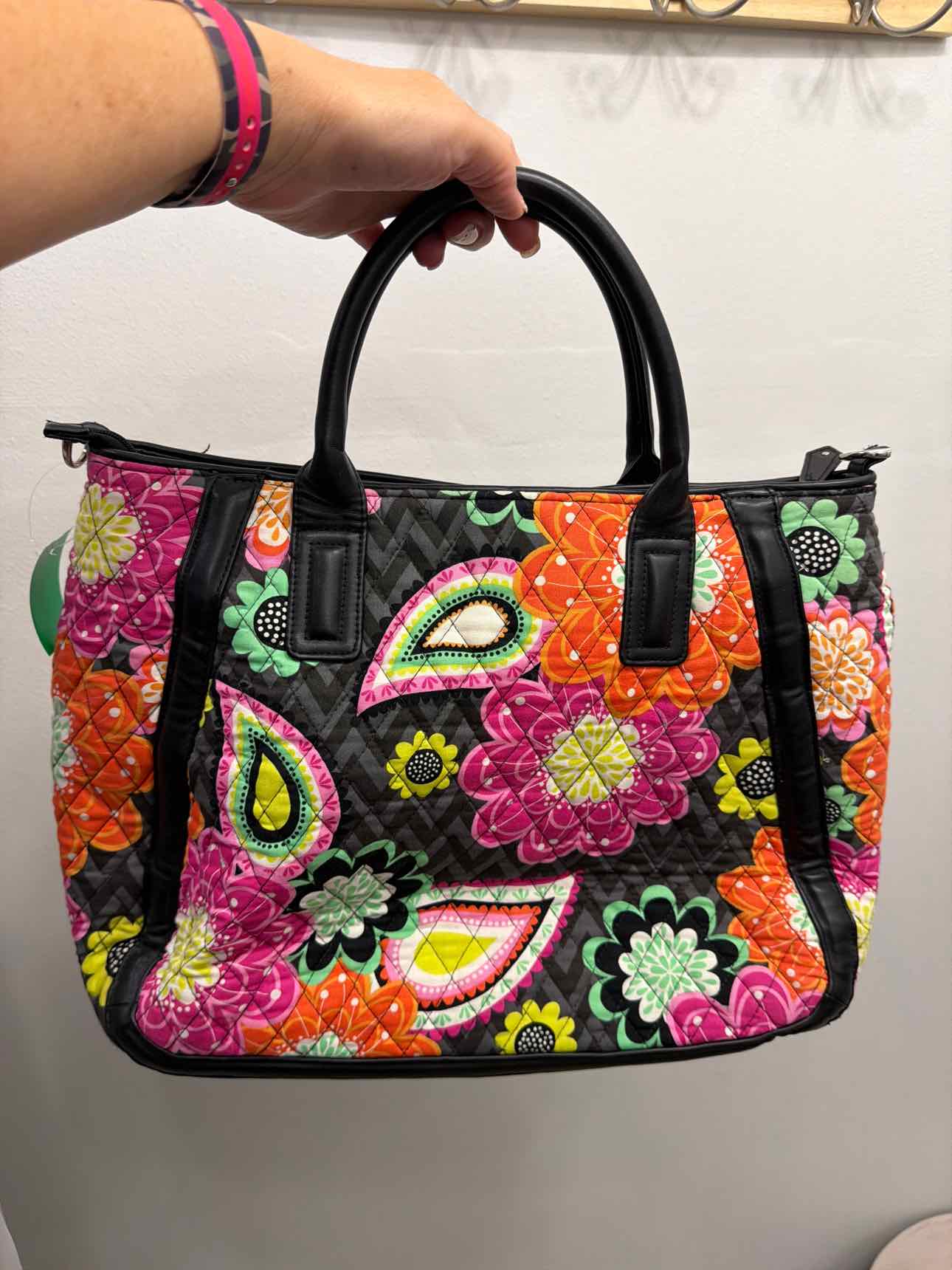 Vera Bradley Large Orange Black Floral Print Satchel Handbags