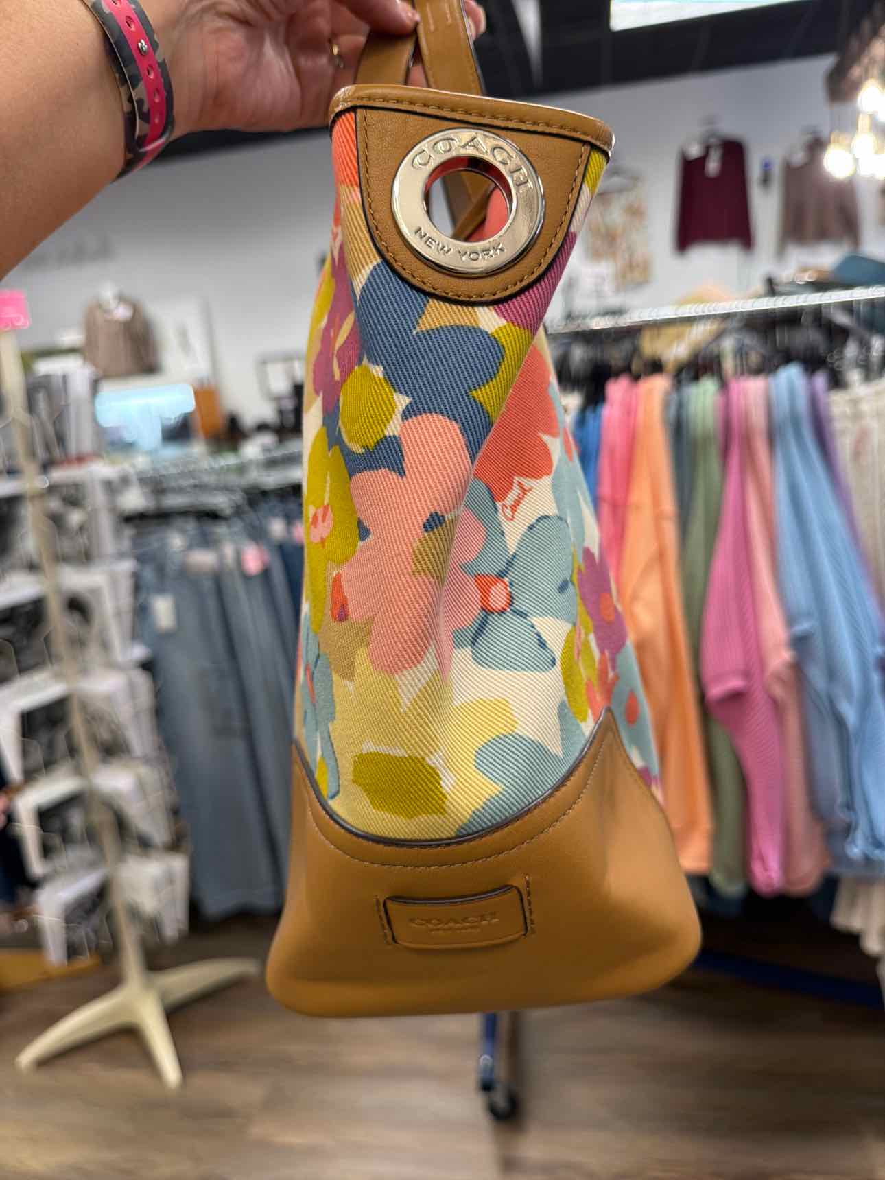 Coach Hadley Floral Print Duffle Tote Pink Blue Handbags