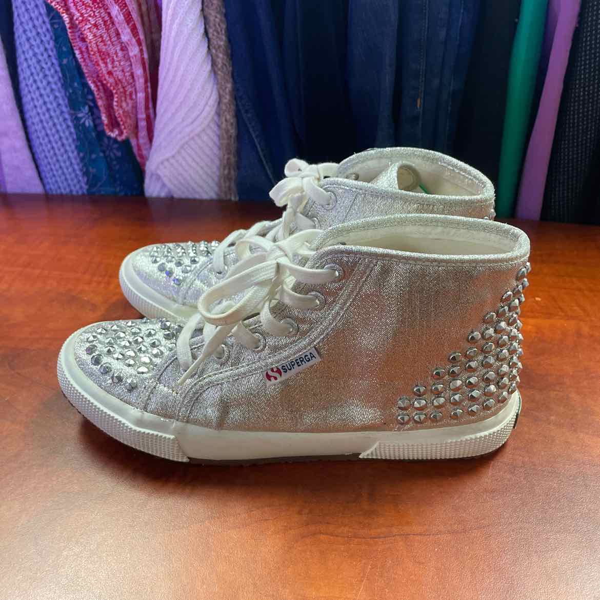 Superga 2095-LameStud Silver Stud Hi-Top Sneakers Size 5 1/2