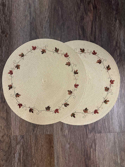 Two 15" Round Fall Embroidered Leaves Place Mats Home Decor
