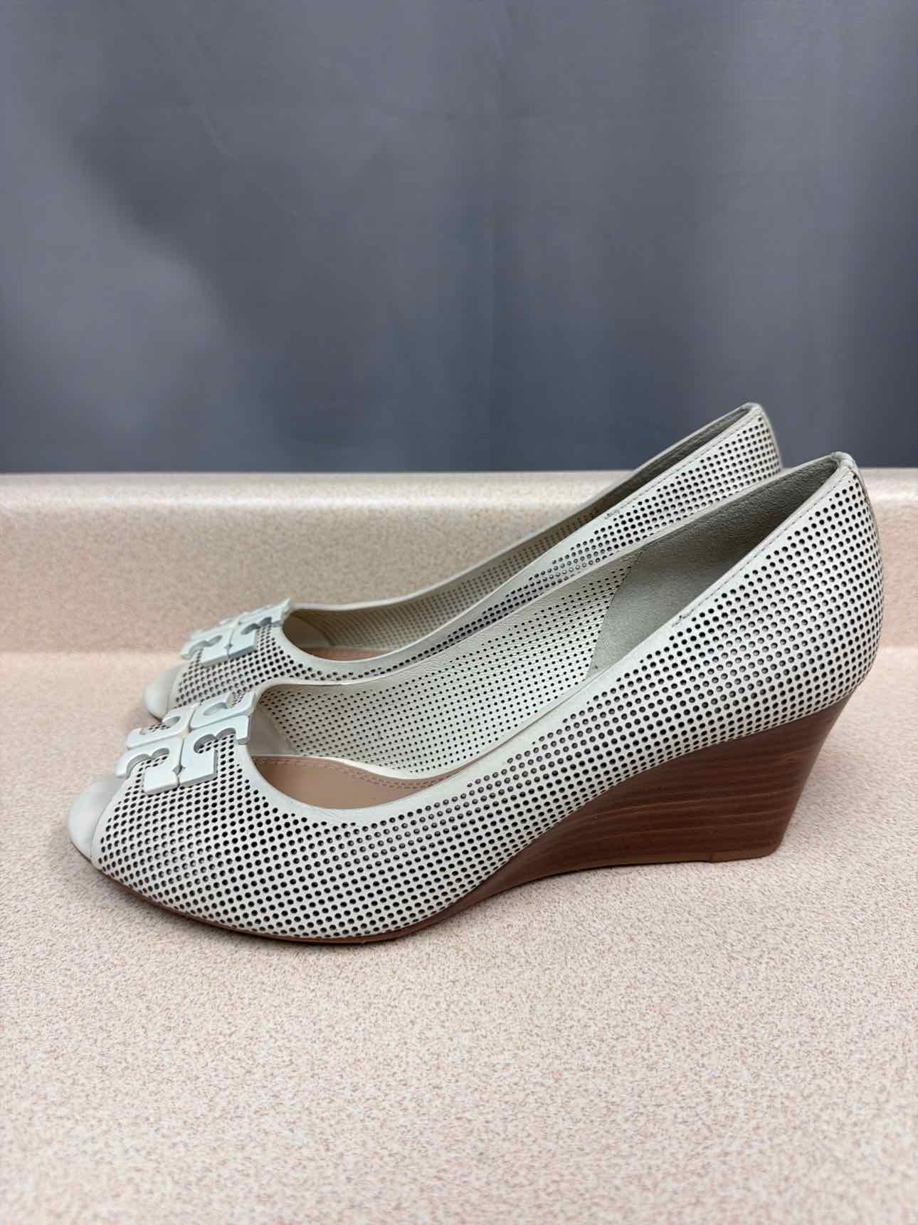 Tory Burch Size 7.5 leather slip on wedge, mesh Off white Sandals Shoes