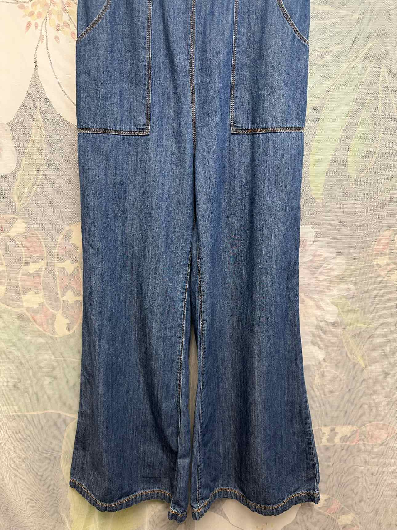 Anthropologie Lightweight Denim Strappy Wide Leg Size 2 Denim Jumpsuit