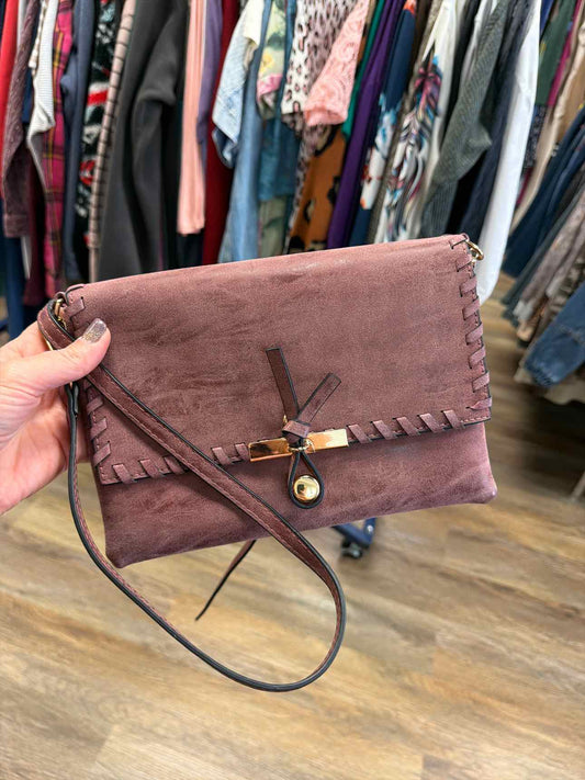 Mauve Faux Leather Clutch Whipstitched Edge