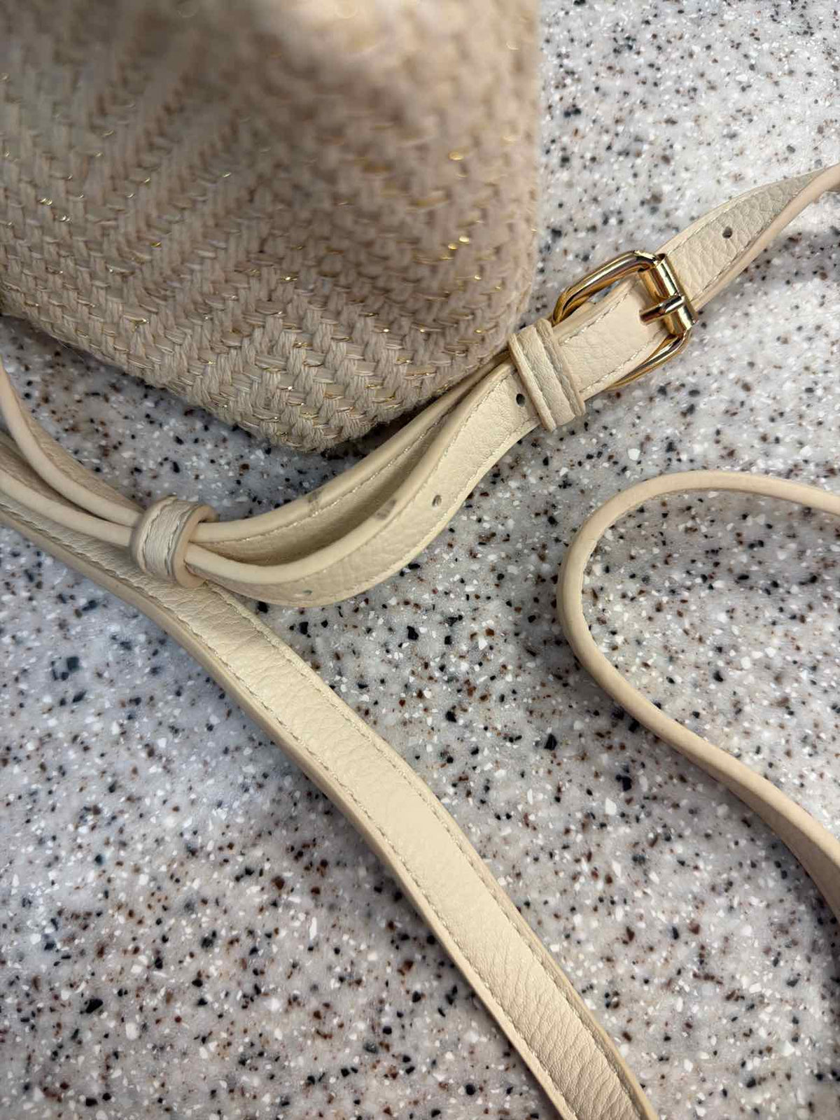 Madison West Cream Woven Canvas Gold Shimmer Crossbody Wristlet