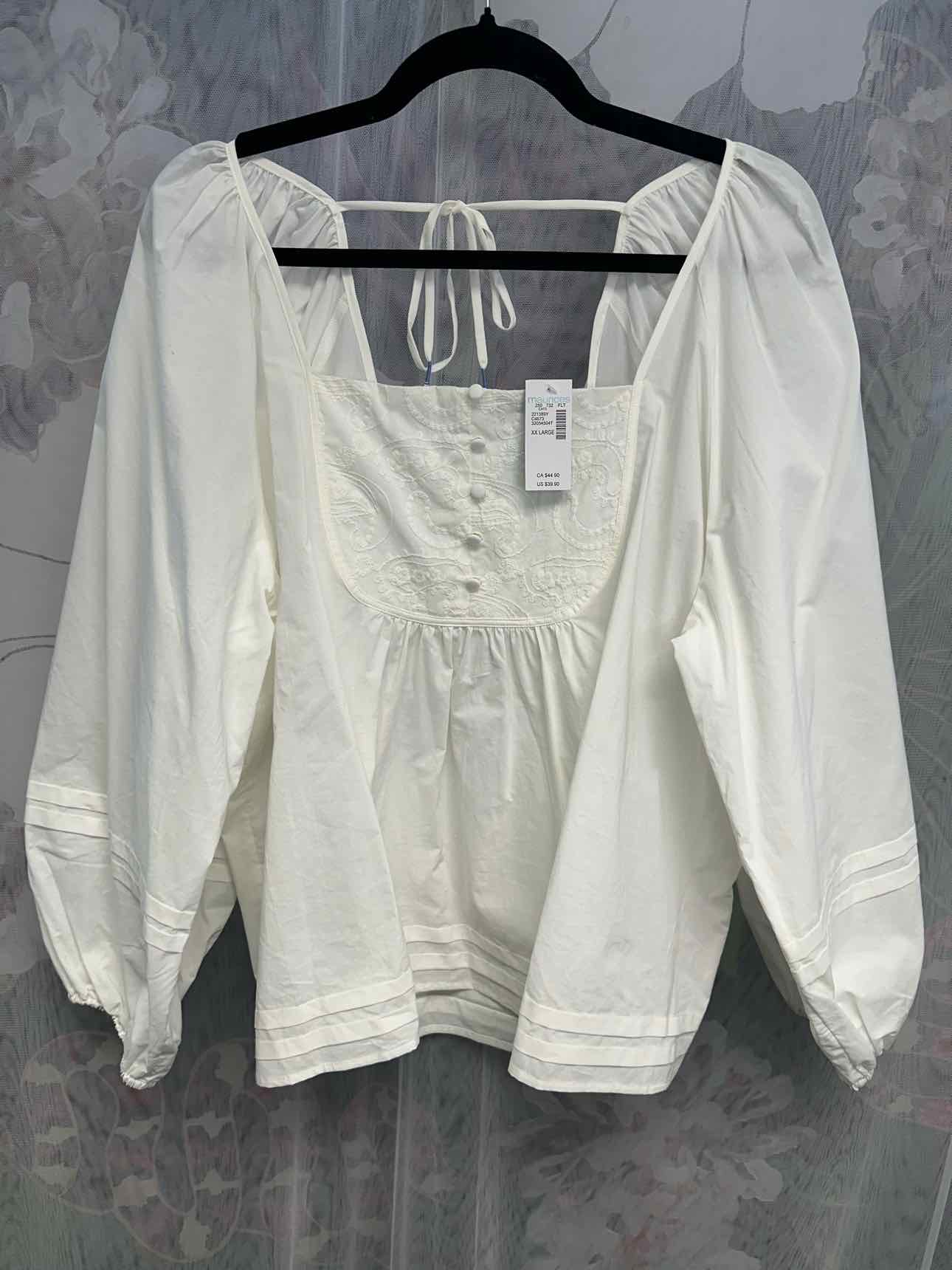Maurices NEW NWT 100% Cotton Puffy Long Sleeve Square Neck Blouse 2X White