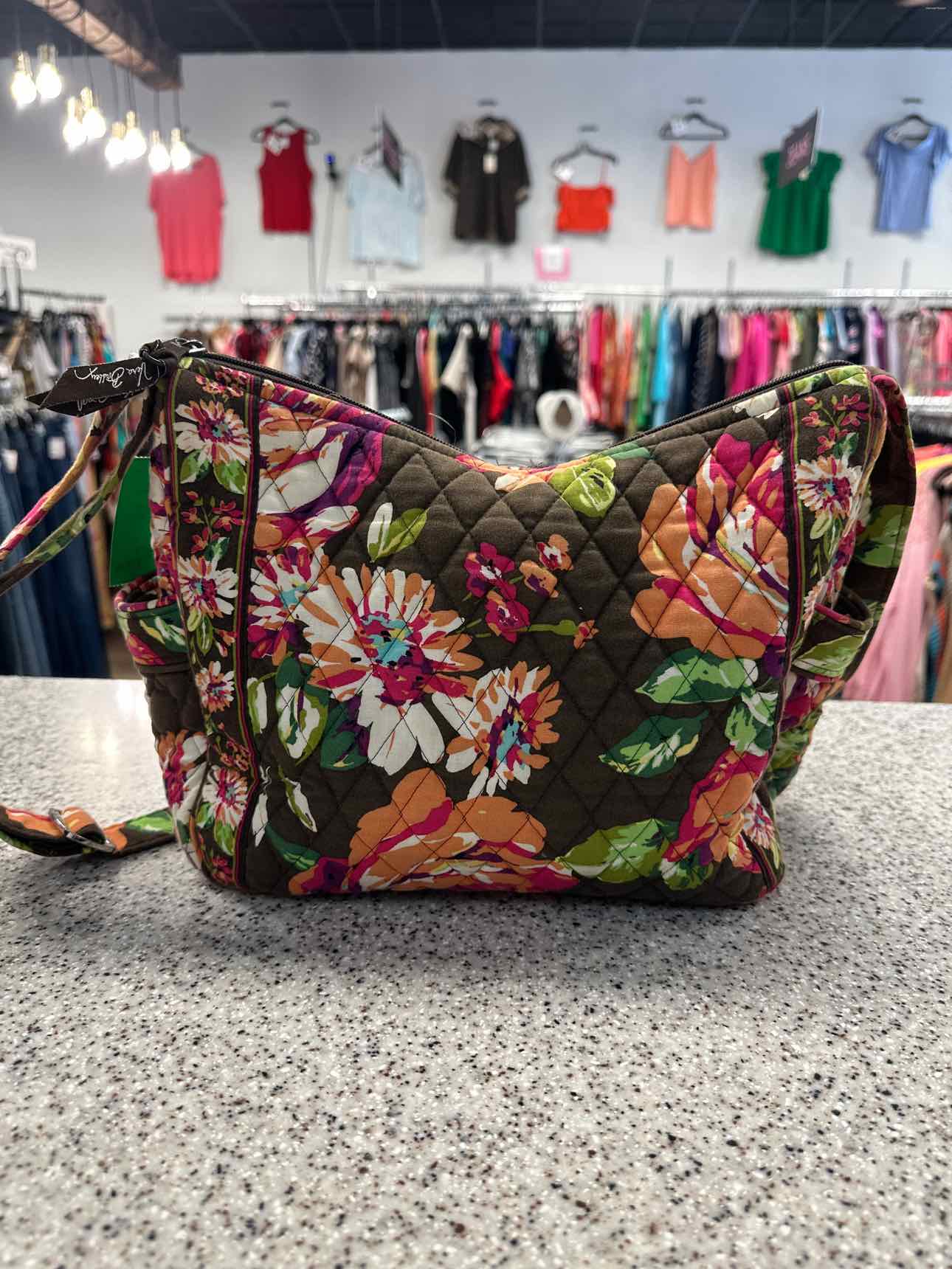 Vera Bradley English Rose On the Go Quilted Brown Floral Crossbody Handbags