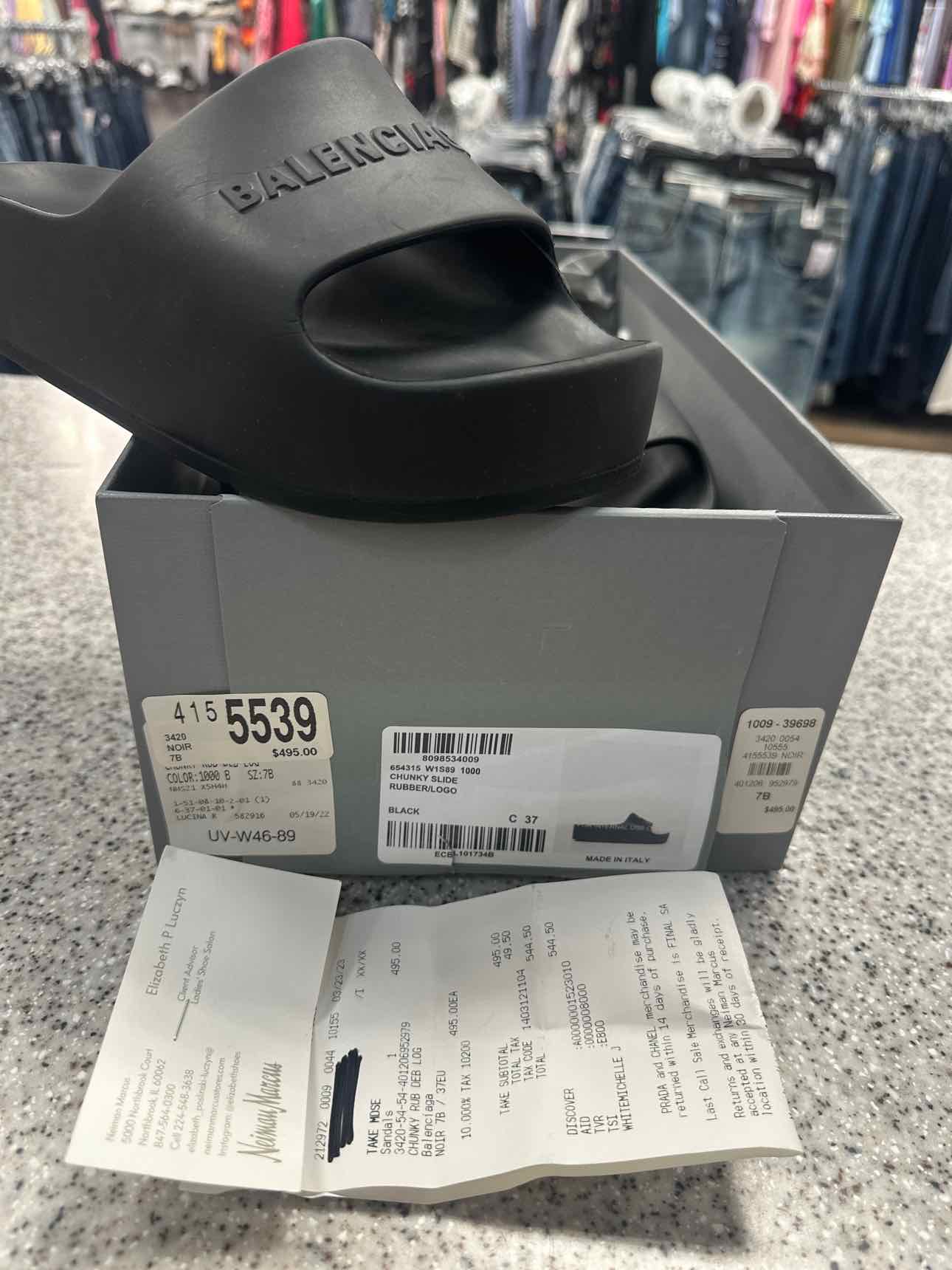 Balenciaga Size 7B Black Chunky Rubber Slide Waterproof Sandals